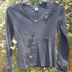 Finity Studios black beaded sweater with floral details